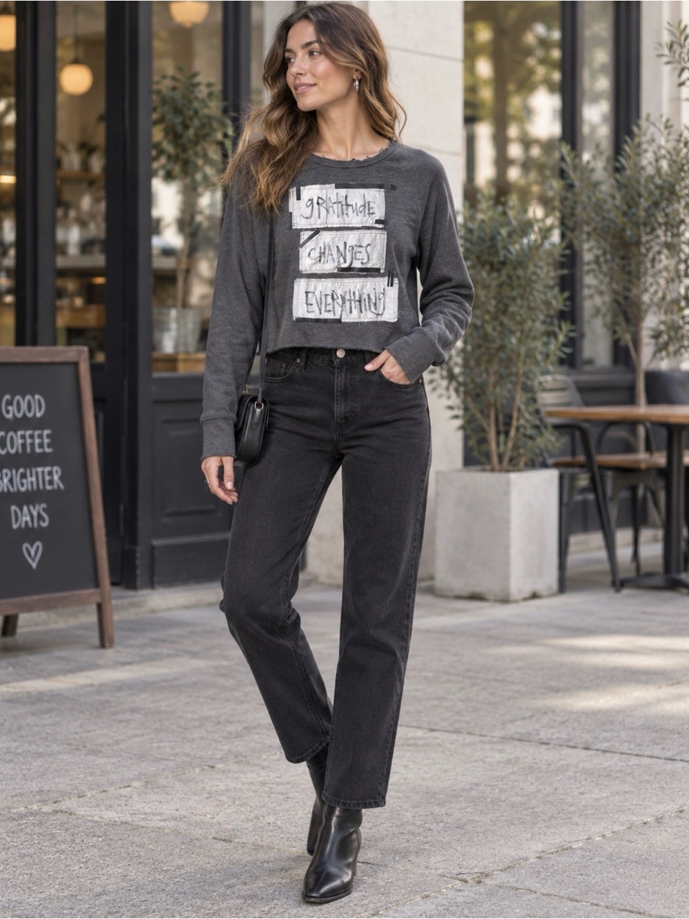 Gratitude Changes Everything Distressed Graphic Sweatshirt Gray Size medium